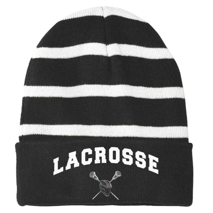 Lacrosse Gifts Lax Lacrosse Player Stick Striped Beanie with Solid Band