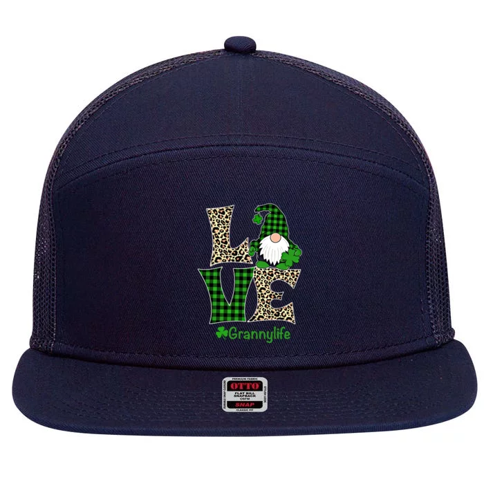 Love Granny Life Gift St Patrick's Day Gnome Irish Granny Gift 7 Panel Mesh Trucker Snapback Hat