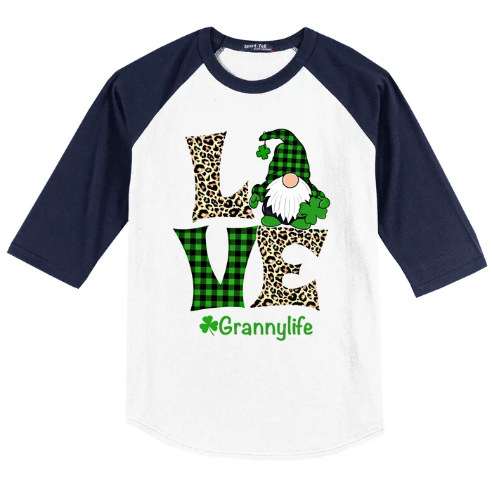 Love Granny Life Gift St Patrick's Day Gnome Irish Granny Gift Baseball Sleeve Shirt