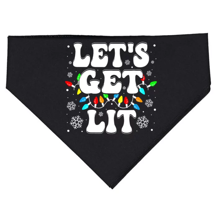 LetS Get Lit Funny Christmas Lights Xmas Pajamas Holiday USA-Made Doggie Bandana