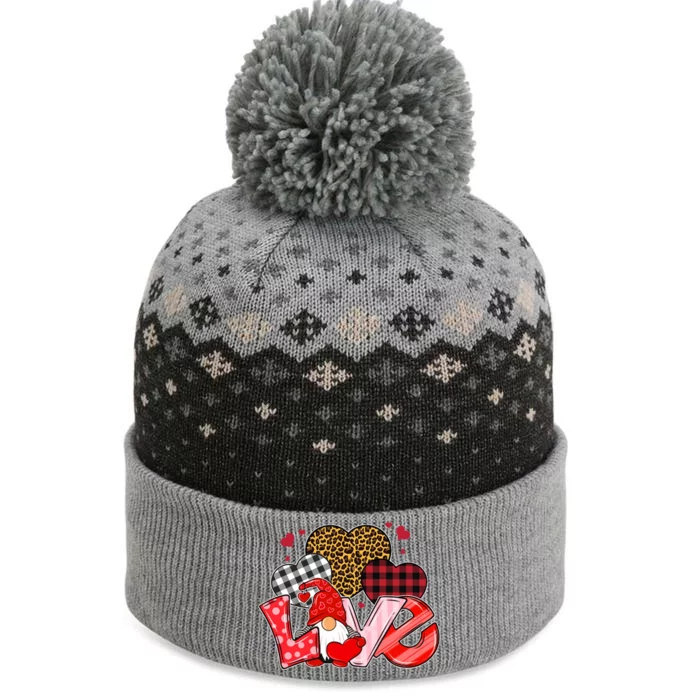 Love Gnome Leopard Checkered Pattern The Baniff Cuffed Pom Beanie