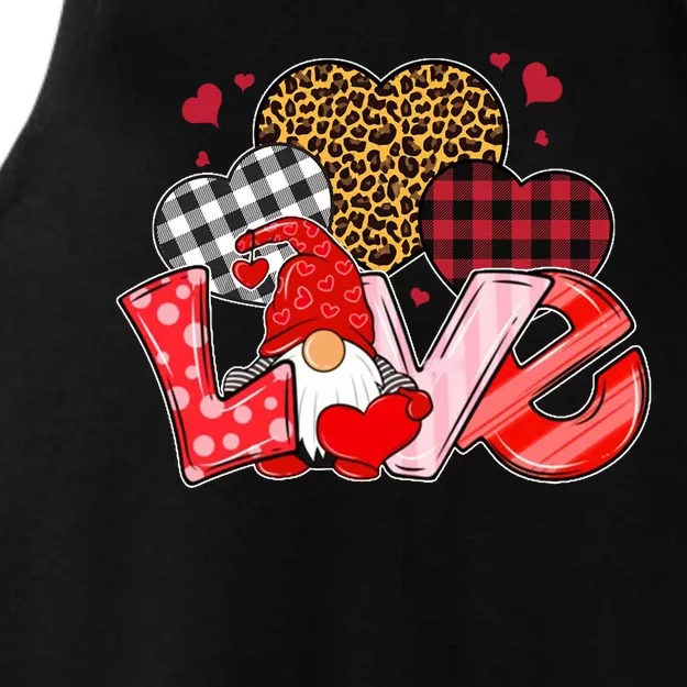 Love Gnome Leopard Checkered Pattern Ladies Tri-Blend Wicking Tank