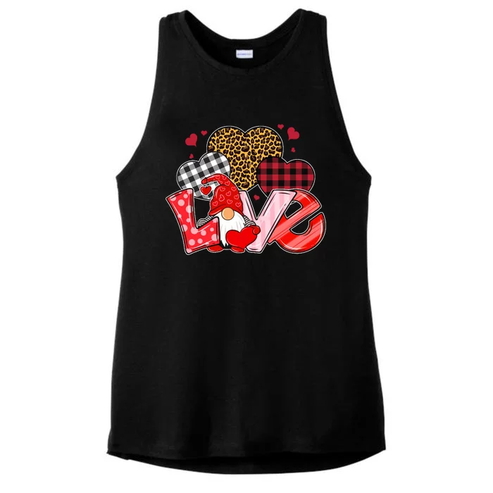 Love Gnome Leopard Checkered Pattern Ladies Tri-Blend Wicking Tank