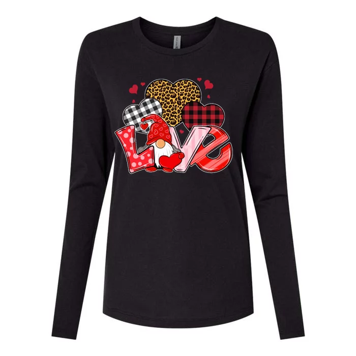 Love Gnome Leopard Checkered Pattern Womens Cotton Relaxed Long Sleeve T-Shirt