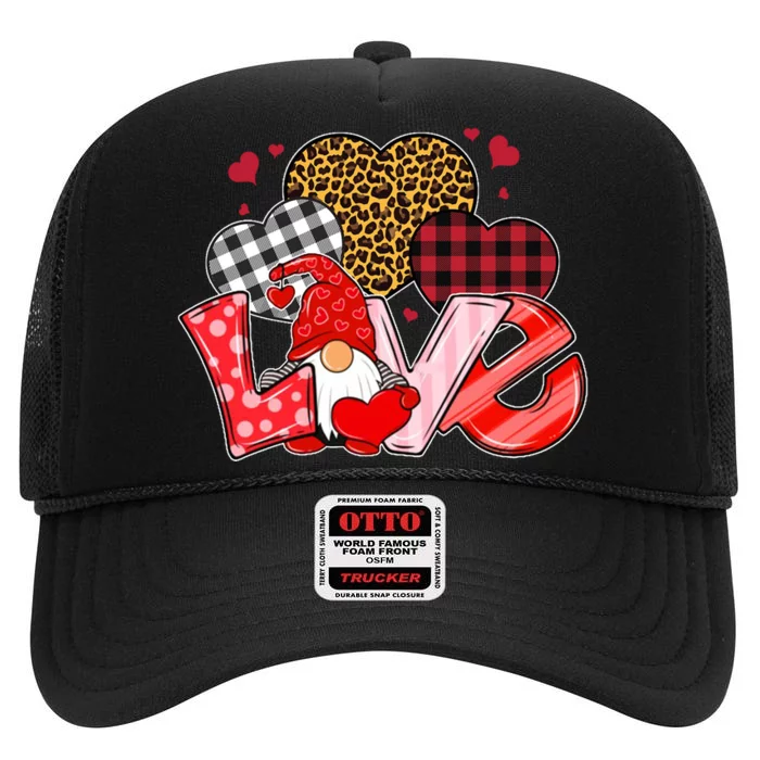 Love Gnome Leopard Checkered Pattern High Crown Mesh Trucker Hat