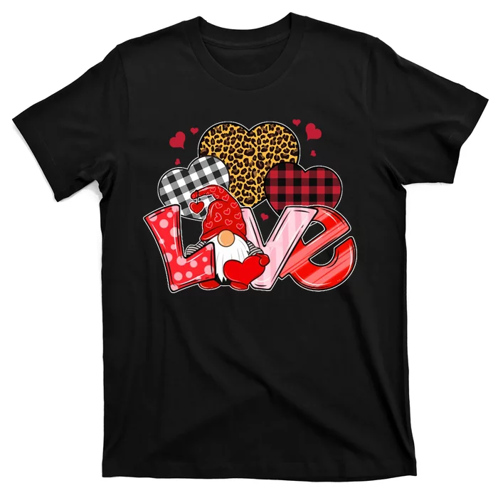 Love Gnome Leopard Checkered Pattern T-Shirt