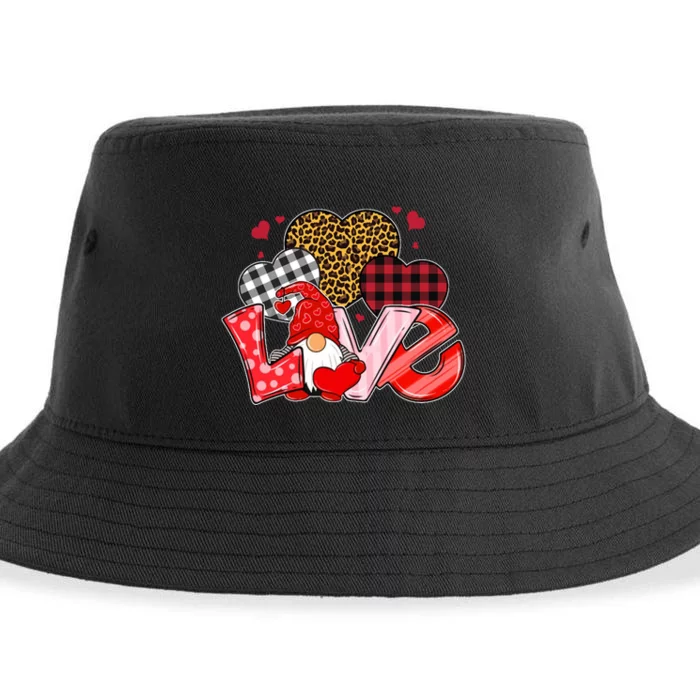 Love Gnome Leopard Checkered Pattern Sustainable Bucket Hat