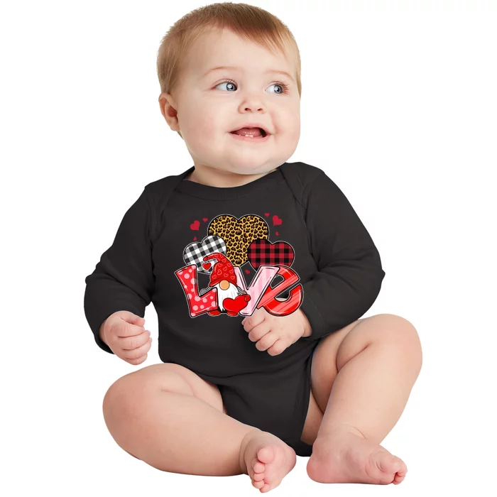 Love Gnome Leopard Checkered Pattern Baby Long Sleeve Bodysuit