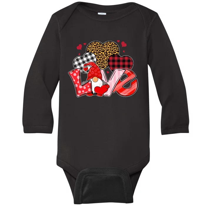 Love Gnome Leopard Checkered Pattern Baby Long Sleeve Bodysuit