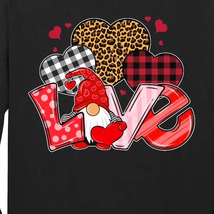 Love Gnome Leopard Checkered Pattern Tall Long Sleeve T-Shirt