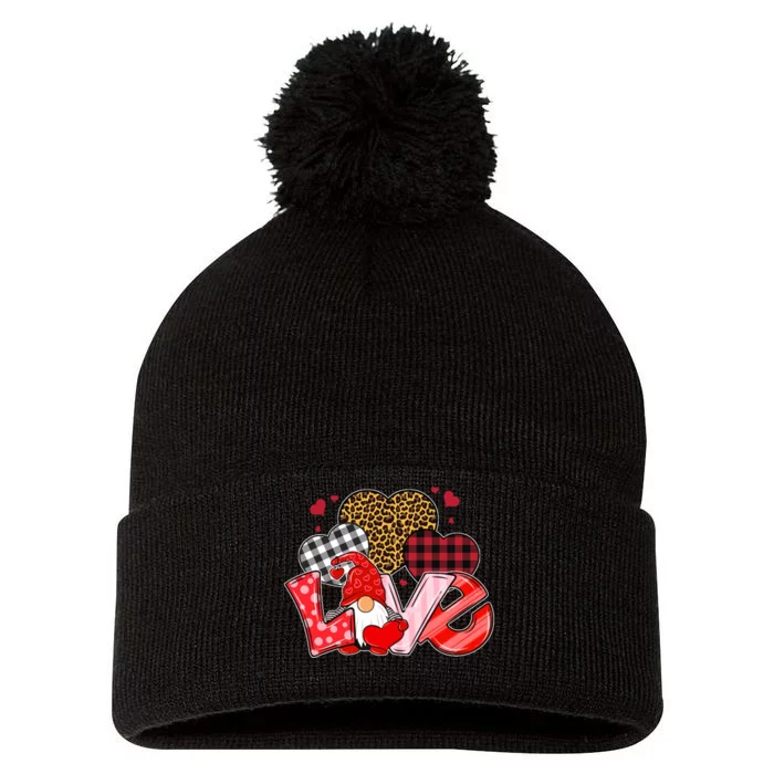 Love Gnome Leopard Checkered Pattern Pom Pom 12in Knit Beanie