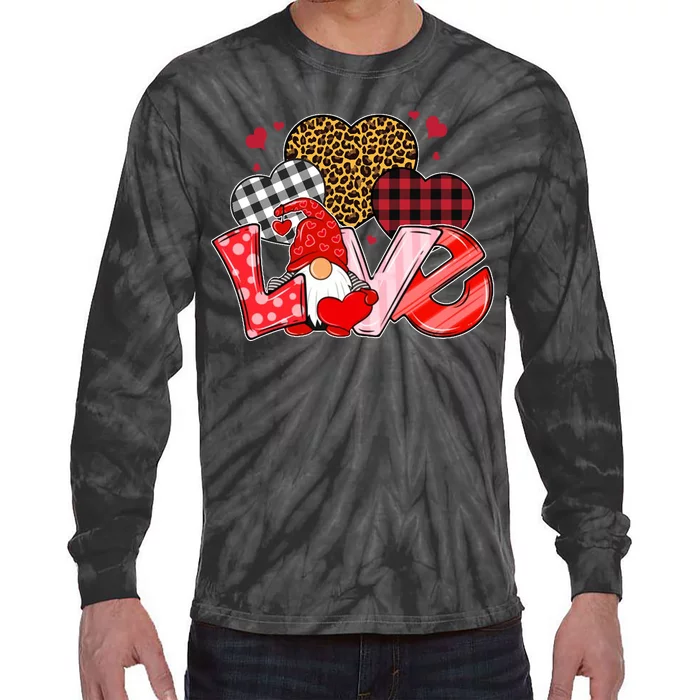 Love Gnome Leopard Checkered Pattern Tie-Dye Long Sleeve Shirt