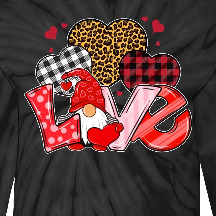 Love Gnome Leopard Checkered Pattern Tie-Dye Long Sleeve Shirt