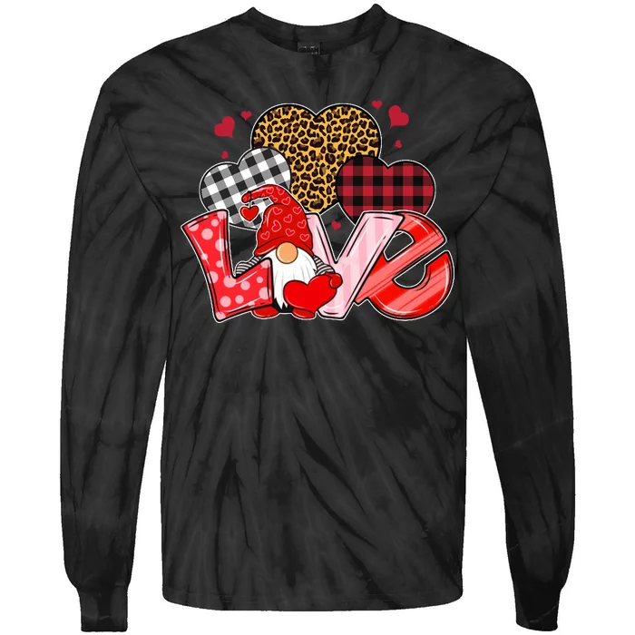 Love Gnome Leopard Checkered Pattern Tie-Dye Long Sleeve Shirt