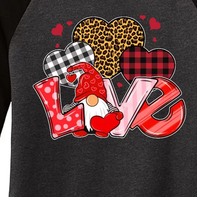 Love Gnome Leopard Checkered Pattern Women's Tri-Blend 3/4-Sleeve Raglan Shirt