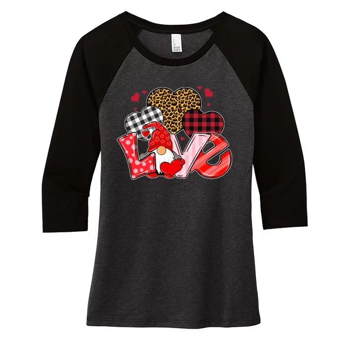 Love Gnome Leopard Checkered Pattern Women's Tri-Blend 3/4-Sleeve Raglan Shirt