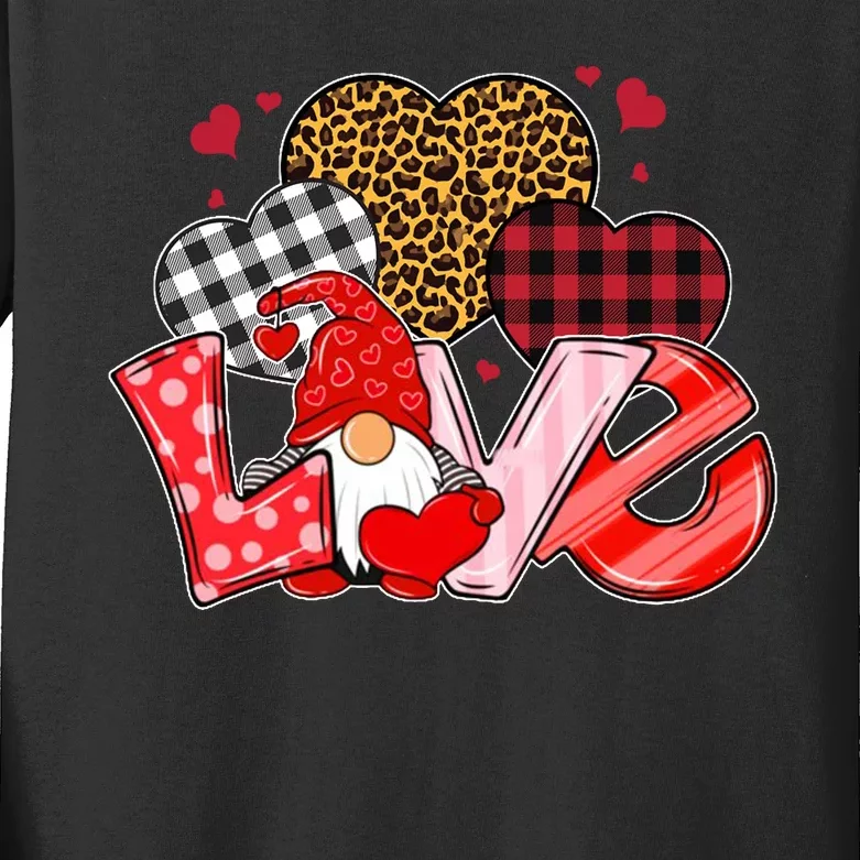 Love Gnome Leopard Checkered Pattern Kids Long Sleeve Shirt