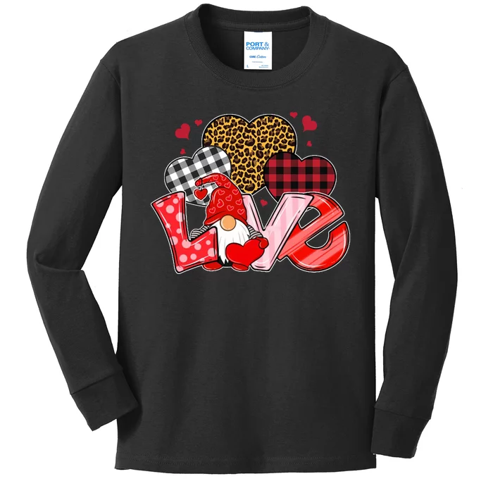 Love Gnome Leopard Checkered Pattern Kids Long Sleeve Shirt