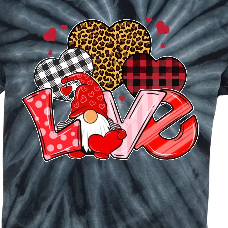 Love Gnome Leopard Checkered Pattern Kids Tie-Dye T-Shirt