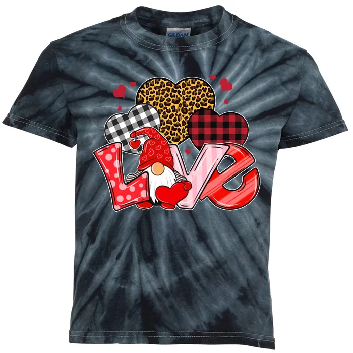 Love Gnome Leopard Checkered Pattern Kids Tie-Dye T-Shirt