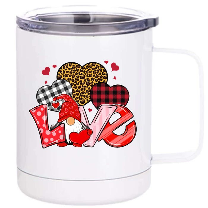 Love Gnome Leopard Checkered Pattern Front & Back 12oz Stainless Steel Tumbler Cup