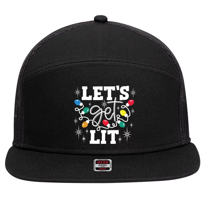 Lets Get Lit Drinking Santa Hat Christmas Lights Funny 7 Panel Mesh Trucker Snapback Hat