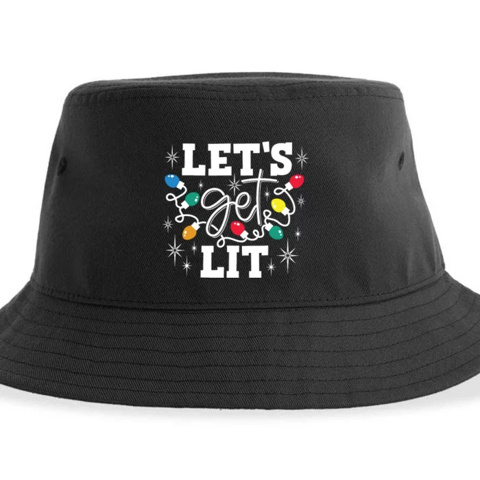 Lets Get Lit Drinking Santa Hat Christmas Lights Funny Sustainable Bucket Hat