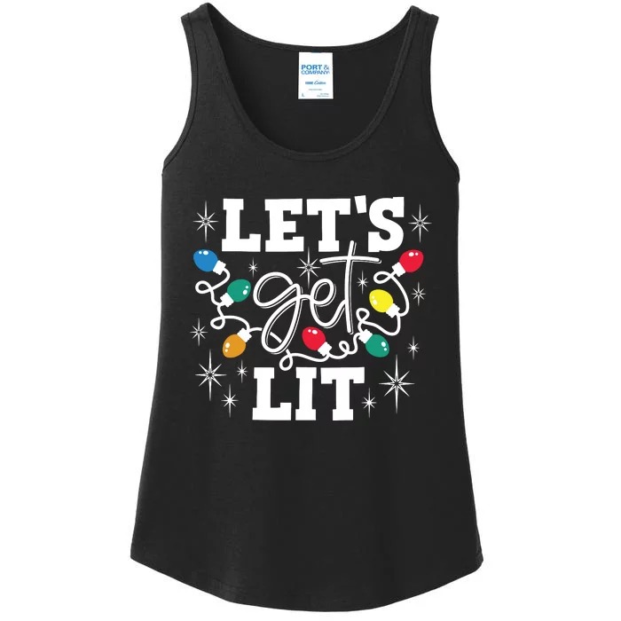 Lets Get Lit Drinking Santa Hat Christmas Lights Funny Ladies Essential Tank