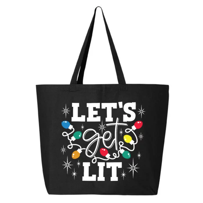 Lets Get Lit Drinking Santa Hat Christmas Lights Funny 25L Jumbo Tote