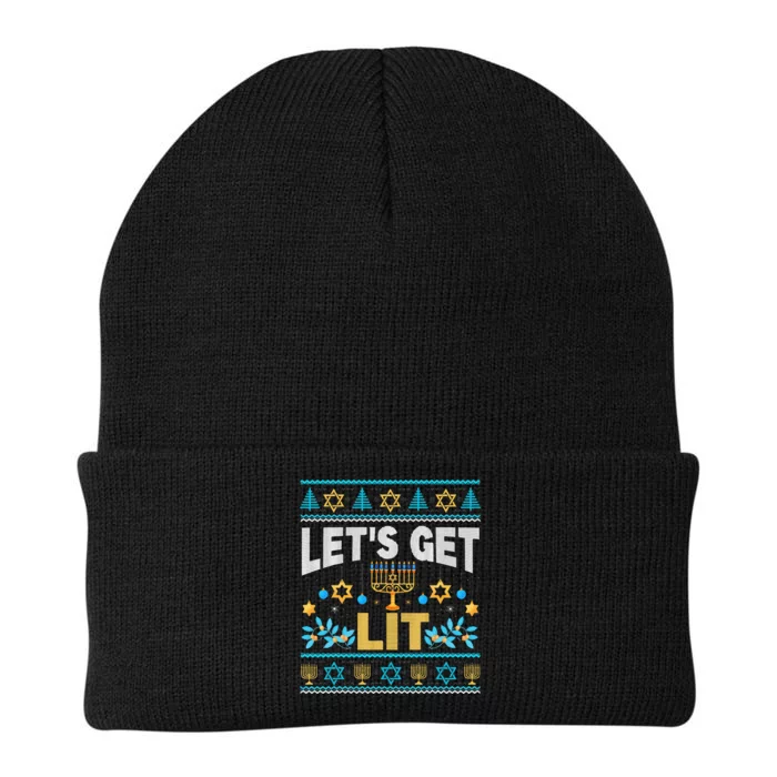 Let's Get Lit Hanukkah Menorah Funny Ugly Christmas Sweater Knit Cap Winter Beanie