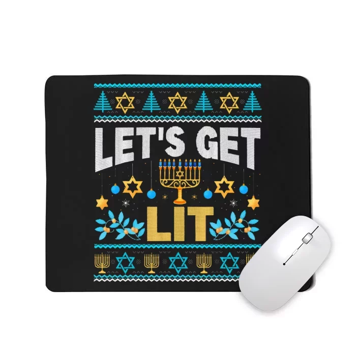 Let's Get Lit Hanukkah Menorah Funny Ugly Christmas Sweater Mousepad