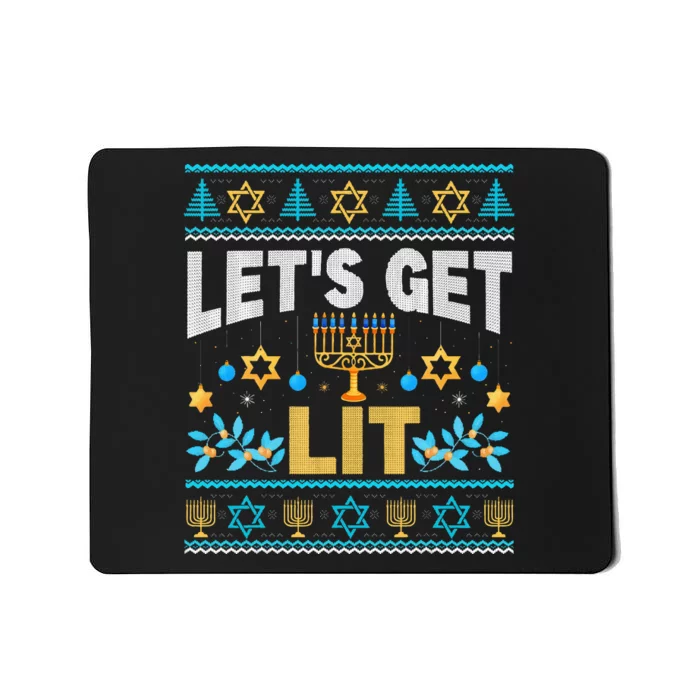 Let's Get Lit Hanukkah Menorah Funny Ugly Christmas Sweater Mousepad