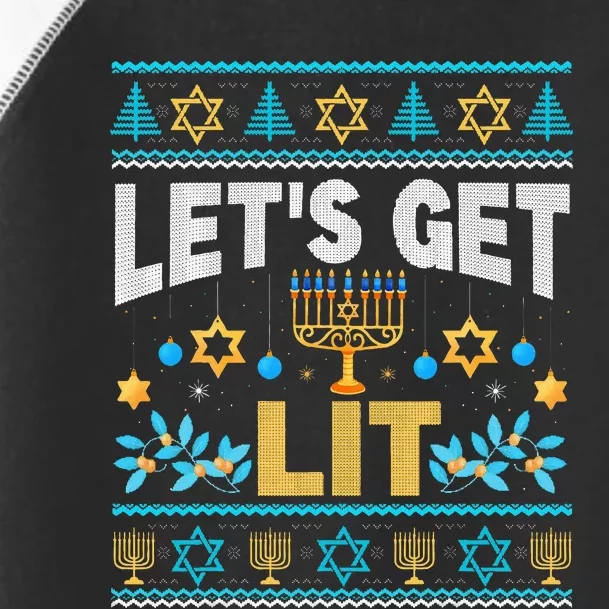 Let's Get Lit Hanukkah Menorah Funny Ugly Christmas Sweater Toddler Fine Jersey T-Shirt