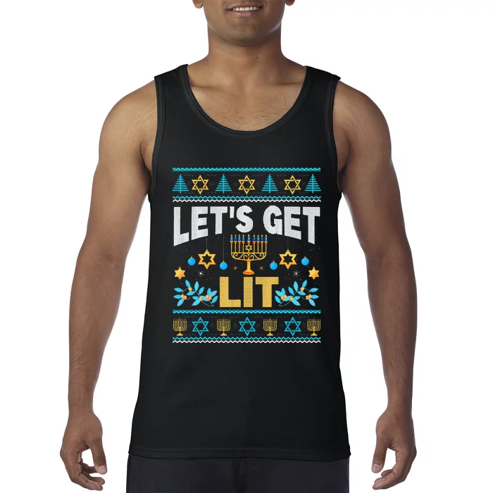 Let's Get Lit Hanukkah Menorah Funny Ugly Christmas Sweater Tank Top