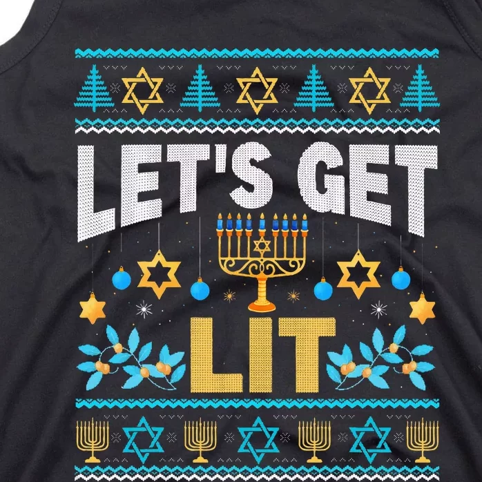 Let's Get Lit Hanukkah Menorah Funny Ugly Christmas Sweater Tank Top