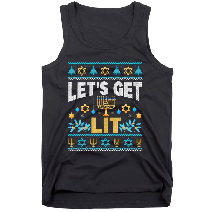 Let's Get Lit Hanukkah Menorah Funny Ugly Christmas Sweater Tank Top