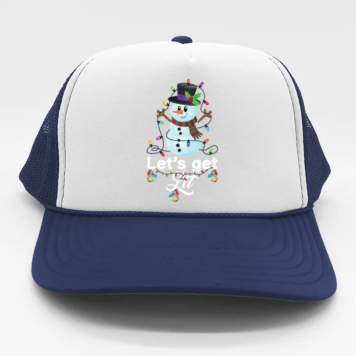 Let's Get Lit Adult Funny Christmas Snow Xmas Lights Gift Trucker Hat