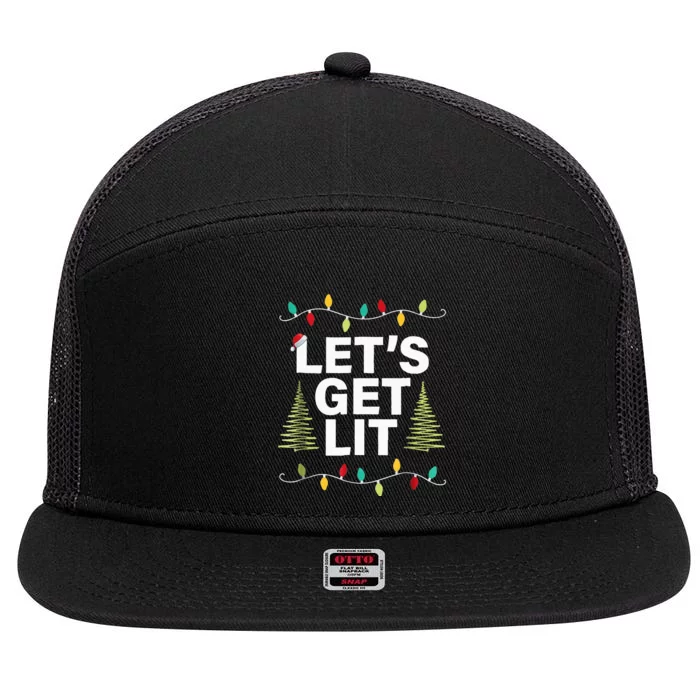 Let's Get Lit Funny Christmas Drinking Xmas Lights 7 Panel Mesh Trucker Snapback Hat