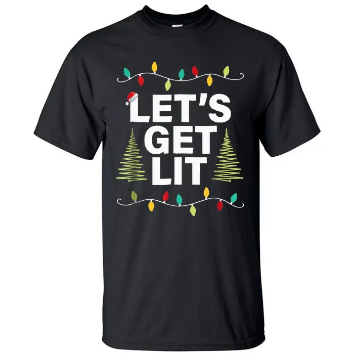 Let's Get Lit Funny Christmas Drinking Xmas Lights Tall T-Shirt