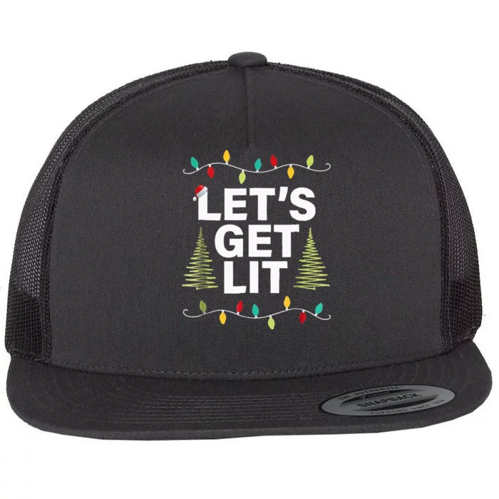 Let's Get Lit Funny Christmas Drinking Xmas Lights Flat Bill Trucker Hat