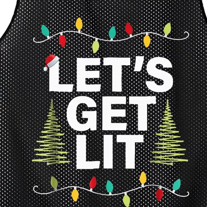 Let's Get Lit Funny Christmas Drinking Xmas Lights Mesh Reversible Basketball Jersey Tank