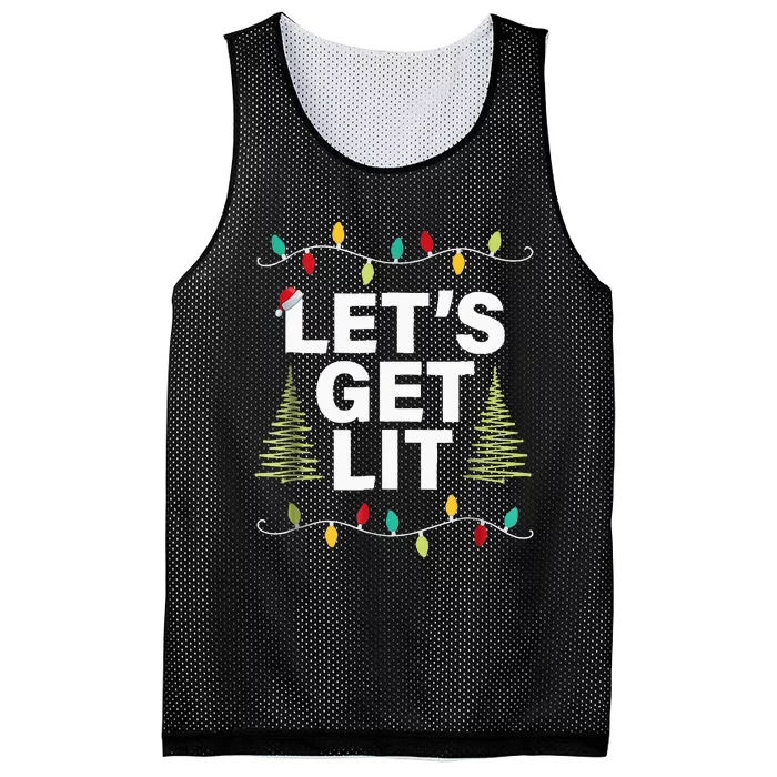 Let's Get Lit Funny Christmas Drinking Xmas Lights Mesh Reversible Basketball Jersey Tank