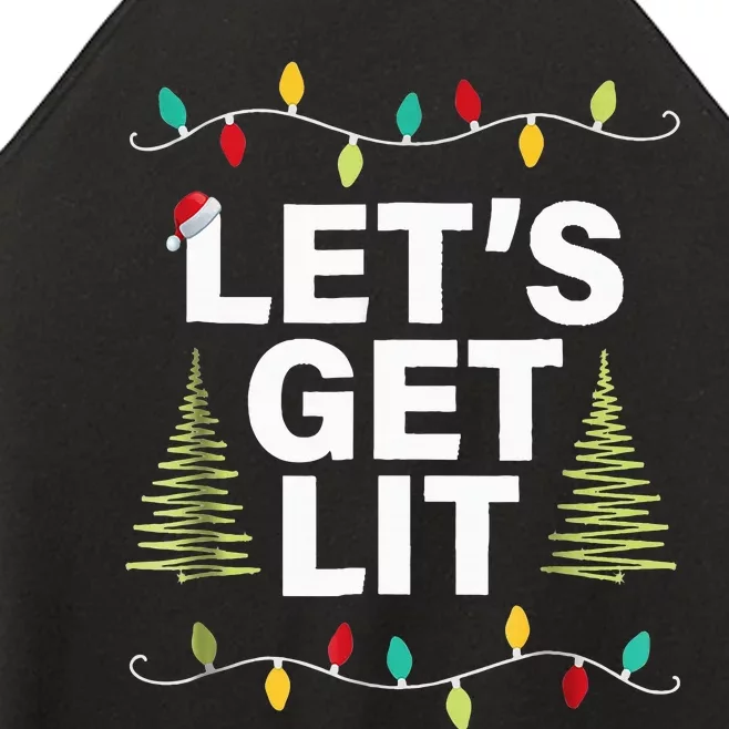 Let's Get Lit Funny Christmas Drinking Xmas Lights Women’s Perfect Tri Rocker Tank