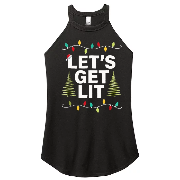 Let's Get Lit Funny Christmas Drinking Xmas Lights Women’s Perfect Tri Rocker Tank