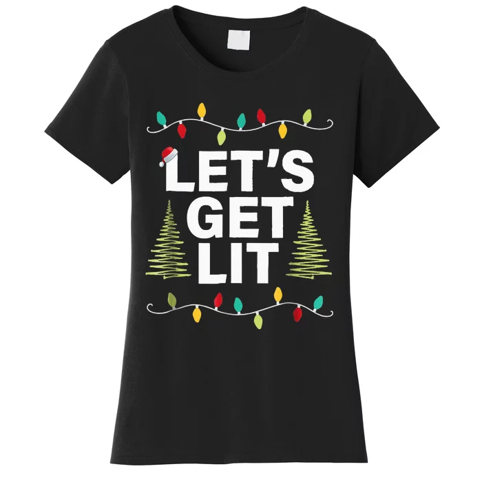 Let's Get Lit Funny Christmas Drinking Xmas Lights Women's T-Shirt