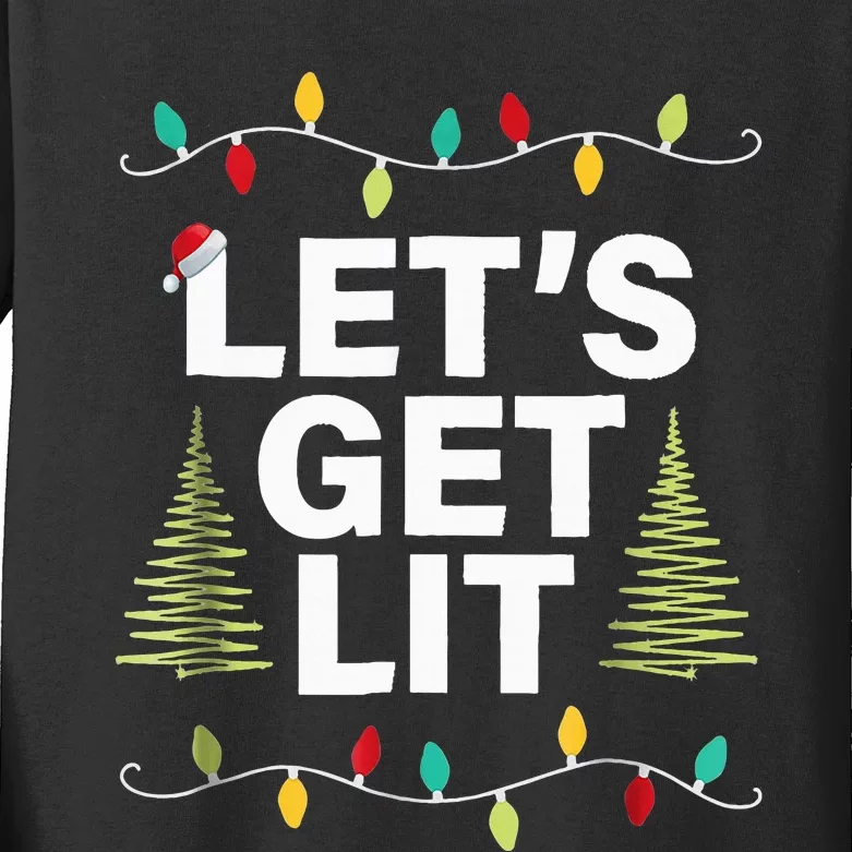 Let's Get Lit Funny Christmas Drinking Xmas Lights Kids Long Sleeve Shirt