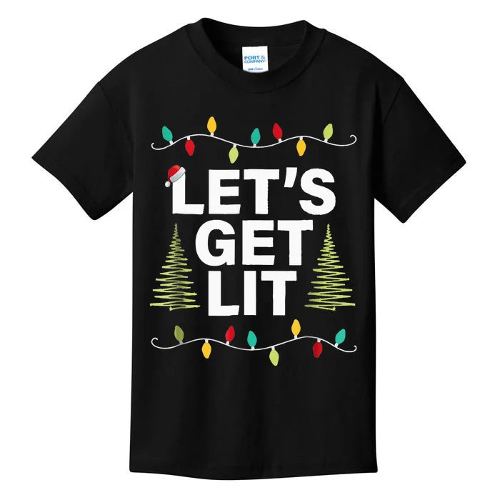 Let's Get Lit Funny Christmas Drinking Xmas Lights Kids T-Shirt