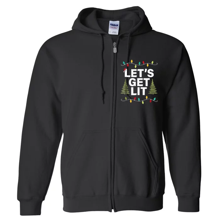 Let's Get Lit Funny Christmas Drinking Xmas Lights Full Zip Hoodie