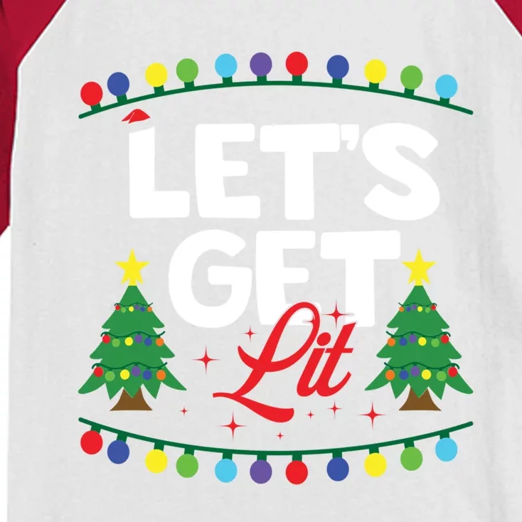 Let's Get Lit Funny Christmas Ing Xmas Tree Lover Gift Kids Colorblock Raglan Jersey