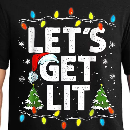 Lets Get Lit Funny Christmas Lights Tree Santa Hat Pajama Pajama Set